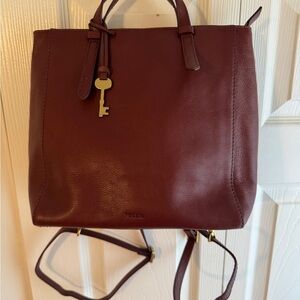 Fossil Women's Brown Leather Backpack with brass-tone Key Charm